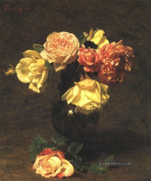  ink Oil Painting - White and Pink Roses flower painter Henri Fantin Latour